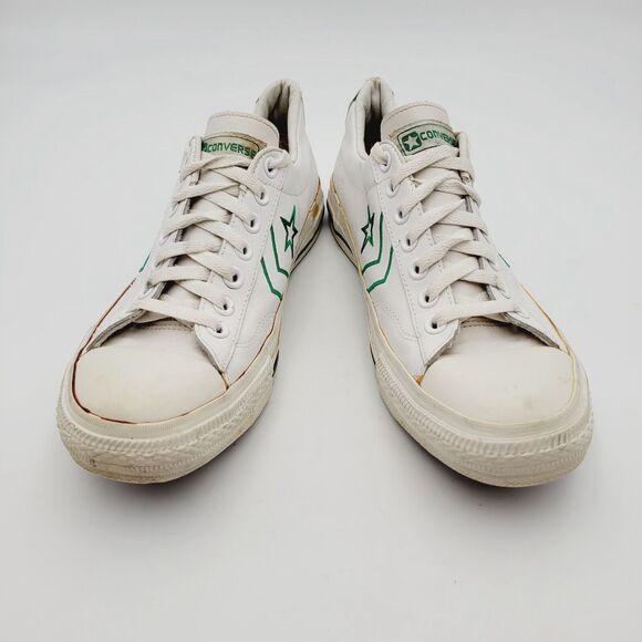 Vtg 70s Converse Pro All Star Leather Sneakers White Rare Size 9.5 Green main image 11